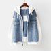 Chicco Plus Size 150kg Two-Piece Denim Women's Slimming Spring Autumn Shirt Hooded Baseball Jacket Top Ins_mkmklike.com