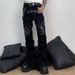 Street Punk Patchwork Flared Jeans – Unisex High-Waisted Cropped Trousers With Leather Accents, Y2K & Grunge Style (Black/Grey, S-3XL)_mkmklike.com