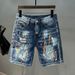 Men's Clothing Summer Personality Denim Shorts Men's Trendy Brand Five Point Pants Fashion Mid Length Pants Casual Five Point Breeches Elastic Inkjet_mkmklike.com