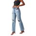 Women's High-Waisted Straight Leg Jeans – Distressed Ripped Denim Pants With Vintage Washed Blue (S/M/L/XL/2XL)_mkmklike.com