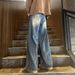 American Retro Trendy Brand Ripped Jeans Men's Washed Old Loose Wide-leg Straight Mopping Long Pants_mkmklike.com
