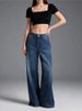K Fashionable Retro High Waisted Loose Straight Leg, Floor Hugging Women's Jeans_mkmklike.com