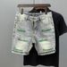 Brand Personalized Green Letter Embroidered Cowboy Shorts For Men In 2024 Summer, Thin Style, Trendy And Handsome, Slim_mkmklike.com