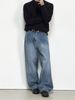 Men's Vintage Washed Blue Straight Jeans – Relaxed Fit, Wide-Leg & Long Hem (Effortless Street Style & Retro Appeal)_mkmklike.com