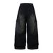 American High Street Spray Paint Denim Cargo Pants Loose Pleated Knee Design Sense Floor-Length Wide-Leg Straight-Leg_mkmklike.com