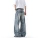 Washed And Made Old Bamboo Scimitar Jeans, The Same For Men And Women, American Loose Straight Versatile Pants, Drape Wide-leg Pants_mkmklike.com