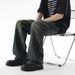 Men's American Style Washed Blue Lightning Bolt Pattern Ripped Jeans Distressed Flared Straight Leg Jeans for Tall Vibe_mkmklike.com