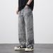 Men's Clothing Loose Straight Personalized Laser Burnt Flower Jeans Street Loose Straight Casual Trousers_mkmklike.com