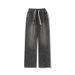 Nordmann Washed Vintage Gradient Color Jeans For Men Loose Straight Wide-Leg American High Street Black Gray Casual Pants_mkmklike.com