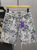 Men's Floral Print Denim Shorts Loose Fit Casual Vintage Design Blue And White Cotton Blend Summer Shorts 5-Inch Inseam_mkmklike.com