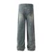 Washed Vintage Denim Men's Workwear Punk Street Style Design Sense Personality Loose Wide-Leg Straight Pants_mkmklike.com