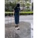 Young Hong Kong Style Chic French Blue Denim Polo Collar Dress For Women In Summer 2025_mkmklike.com