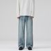Men's Clothing Summer Trendy Light Blue Jeans For Men And Women, Washed High Street Straight Leg Pants, Versatile Long Trousers_mkmklike.com