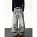 "Men's Retro Leopard Print Denim Pants – Double Waistband & 3D Print Design | Loose Fit Wide-Leg Jeans | 90s Vintage Streetwear"_mkmklike.com