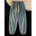 Men's Casual Elastic Waist Jeans Plus Size Tapered Knee Harem Pants Trendy Comfortable Fit Denim_mkmklike.com