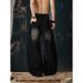 Plus Size Black Distressed Wide-Leg Jeans For Women – Edgy & Stylish Oversized Denim Pants With Asymmetrical Rips (Sizes S-3XL)_mkmklike.com