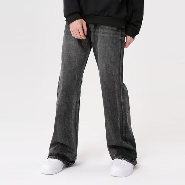 Nordmann Black And Gray Jeans For Men With Distressed Heel, Loose Straight-Leg American Retro Versatile Casual Pants_mkmklike.com