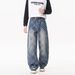 Men's Clothing Men's Retro Blue Plaid Wide Leg Jeans Slightly Flared Loose Fit Sophisticated Design Spring Style_mkmklike.com
