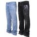 Men's Stretch Straight-Leg Jeans – Vintage Washed Denim Pants For Streetwear & Casual Wear (Black/Light Blue) – Retro High Waist Comfort Fit_mkmklike.com
