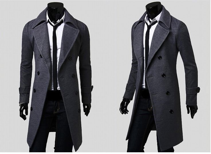 Men's autumn and winter long double-breasted trench coat men's woolen coat slim tweed coat men_mkmklike.com