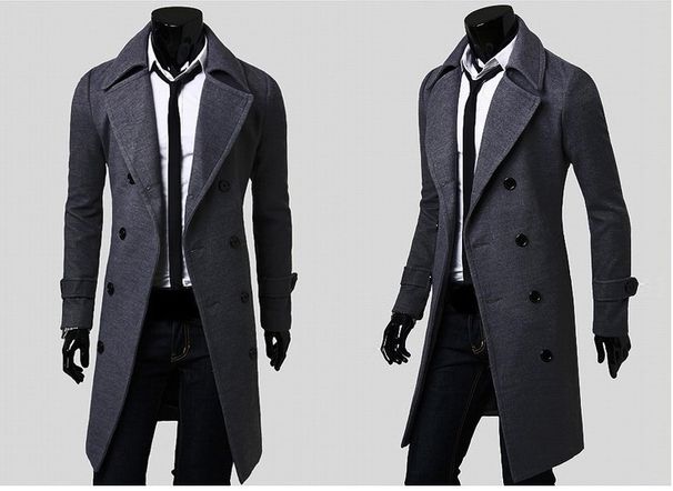 Men's autumn and winter long double-breasted trench coat men's woolen coat slim tweed coat men_mkmklike.com