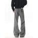 Grey Printed Distressed Flared Straight Leg Jeans For Men, Vibe Style, American Street Style, Structured Patchwork Floor Length Trousers_mkmklike.com