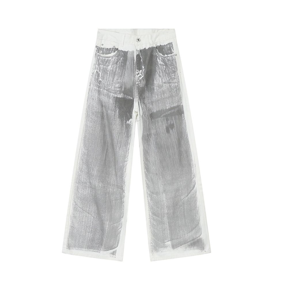 EF JEANS | 2024 New Product Niche Design Sense Hand-painted Gray And White Dirty Jeans Straight Loose Casual Pants_mkmklike.com