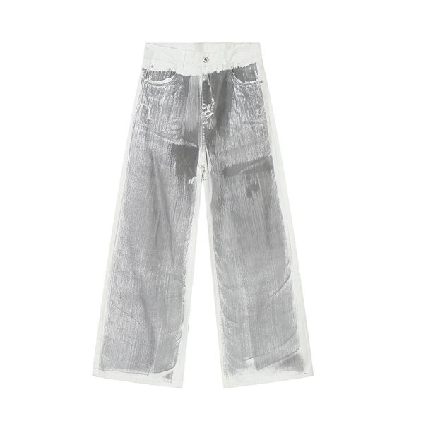 EF JEANS | 2024 New Product Niche Design Sense Hand-painted Gray And White Dirty Jeans Straight Loose Casual Pants_mkmklike.com