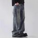 Men's Clothing Men's Straight Leg Cargo Jeans Loose Fit Wide Leg Washed Casual Trousers American Style Vibe Trendy Versatile_mkmklike.com
