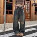 Women's High-Waisted Distressed Wide-Leg Jeans – Vintage Washed Denim Pants For Effortless Street Style_mkmklike.com