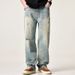 Men's Light Color Ripped Jeans Loose Straight Leg Mid Waist Cotton Wide Leg Pants Retro American High Street Trendy Brand_mkmklike.com