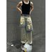 Men's Clothing Double Layer Two Piece Yellow Mud Distressed Dirty Wasteland Paris High End Wide Leg Jeans_mkmklike.com