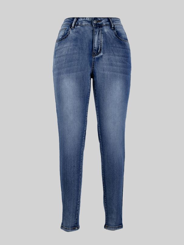 Mid Rise Stretch Jeans For Women – Vintage Washed Slim Fit Denim Pants (Breathable Cotton Polyester Blend, Summer Casual)_mkmklike.com
