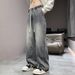 Men's Patchwork Jeans Loose Straight Leg Spring Autumn American High Street Style Versatile Yellow Mud Dye Wide Leg Pants_mkmklike.com