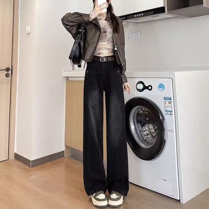 New Autumn And Winter Korean-style Jeans, Fleece-lined, Thickened, High-waisted, Slimming, Loose-fitting, With A_mkmklike.com