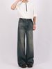 Men's Clothing Vintage Washed Wide-Leg Jeans – 90s Retro High-Waisted Distressed Denim Pants With Raw Hem & Relaxed Fit (Unisex S-XXL, Classic Blue)_mkmklike.com