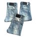 DC Retro Women's Blue Bamboo Cotton Faded Lightning Pattern Washed Distressed Slightly Flared Jeans Cleanfit Long Pants_mkmklike.com