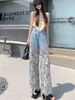 High-waisted Wide-leg For Women, 2025 New Style, Versatile Hollow Lace Splicing, Drapey Denim , Loose Straight-leg_mkmklike.com
