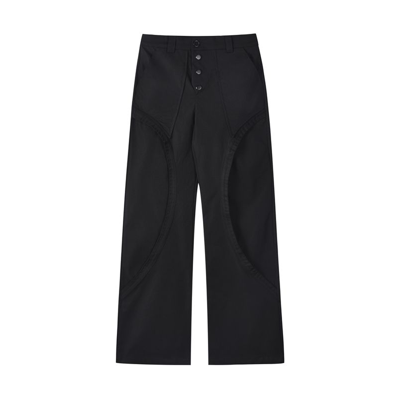 Men's Clothing American Retro Vibe Structure Loose Leaf Design Silhouette Casual Pants High Street Cleanfit Straight Flared Pants_mkmklike.com