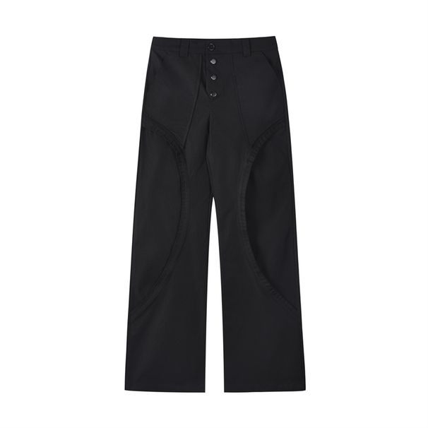 Men's Clothing American Retro Vibe Structure Loose Leaf Design Silhouette Casual Pants High Street Cleanfit Straight Flared Pants_mkmklike.com