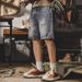 Men's Summer Lightweight Ripped Denim Shorts Trendy Casual Fashion Korean Style Slim Fit Five Point Pants Style_mkmklike.com