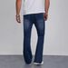 Men's Trendy Stretch Denim Trousers Slim Fit Business Casual Flared Hem Navy Blue_mkmklike.com