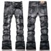 Black High Street Slim Fit Men's Jeans Multi Pocket Stretch Flared Trendy Youth_mkmklike.com