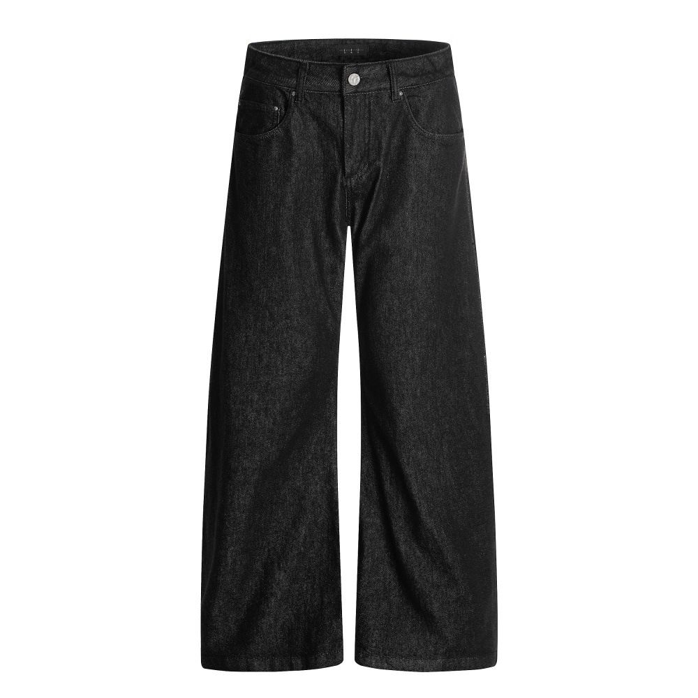 Trendy Brand Design Denim Wide-Leg Men's High Street Fashion Vibe Personality Line Loose Casual Straight Pants_mkmklike.com