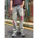 Men's Distressed Patchwork Baggy Jeans - Relaxed Fit Wide Leg Denim Pants With Contrast Applique_mkmklike.com