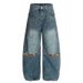 Autumn New Dachshund Dog Embroidery Washed Scimitar Jeans For Men And Women 2025 Loose Vintage Wide-Leg Pants_mkmklike.com