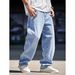 Men's Clothing Men's Retro Heavyweight Straight Leg Jeans Plus Size Loose Fitting Casual Wide Leg Pants Simple Style_mkmklike.com