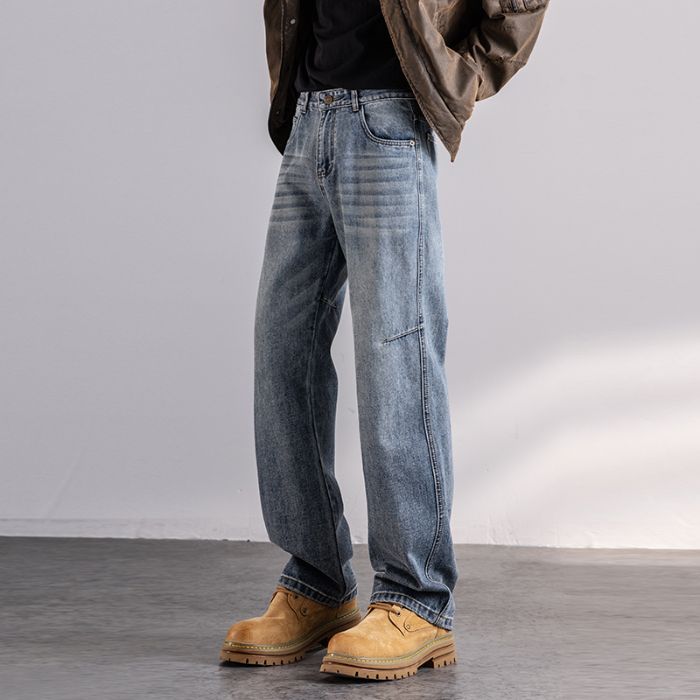 Autumn New Jeans Men's Fit Straight Tube Loose Trendy Brand American Washed Middle Waist Youth American Retro Double Craft_mkmklike.com