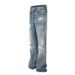 Men's Clothing High Street Hole Washed Design Flared Jeans American Street High Cleanfit Men And Women Mopping Trousers_mkmklike.com