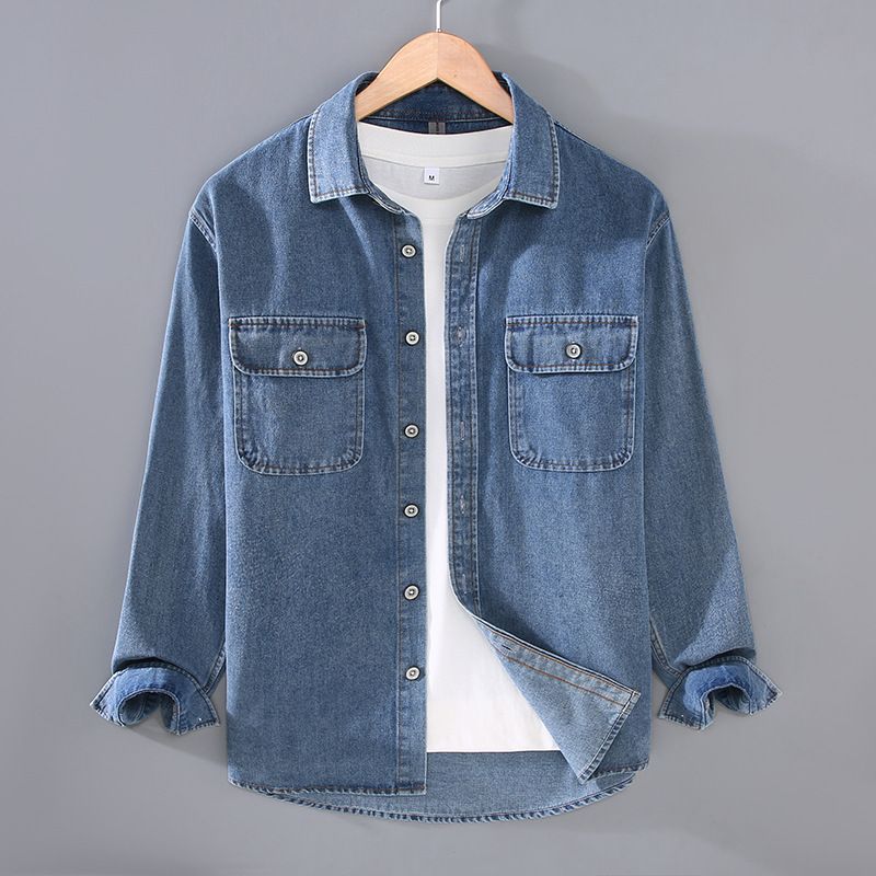 Workwear Long Sleeved Denim Shirt Men's Loose Casual Spring Autumn New Shirt Jacket Men's Fashion_mkmklike.com